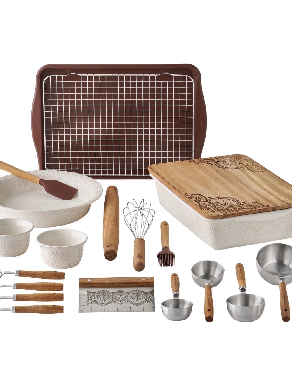 The Pioneer Woman Brown and Cream 18-Piece Bakeware & Measuring Set